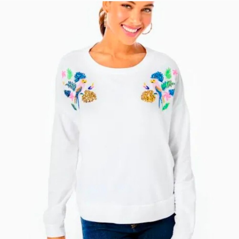 ⭐ Lilly Pulitzer Sheridan Parrot Sequin Sweatshirt Size Small